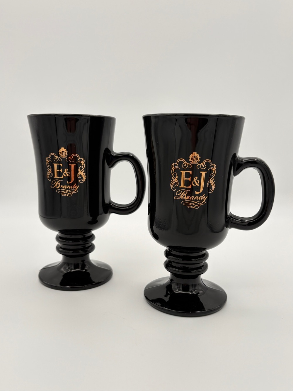 E&J Brandy Black Glass Footed Irish Coffee Mugs – Set of 2